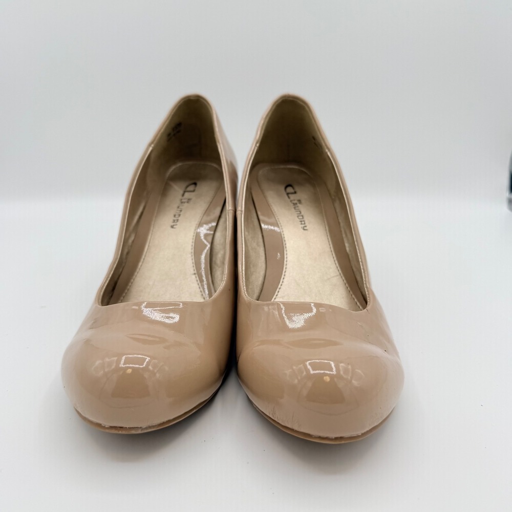 CL by Laundry Nima Nude Patent Wedge Pumps Size 8.5 EU 39 Round Toe Heels - Picture 3 of 10